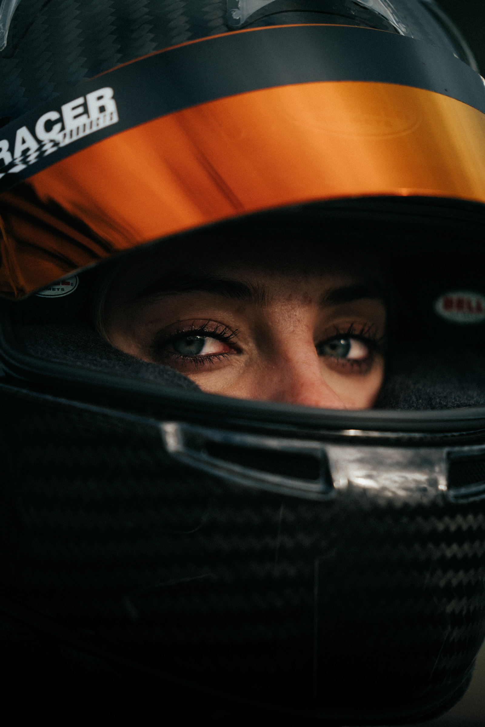 Eyes through the orange visor
