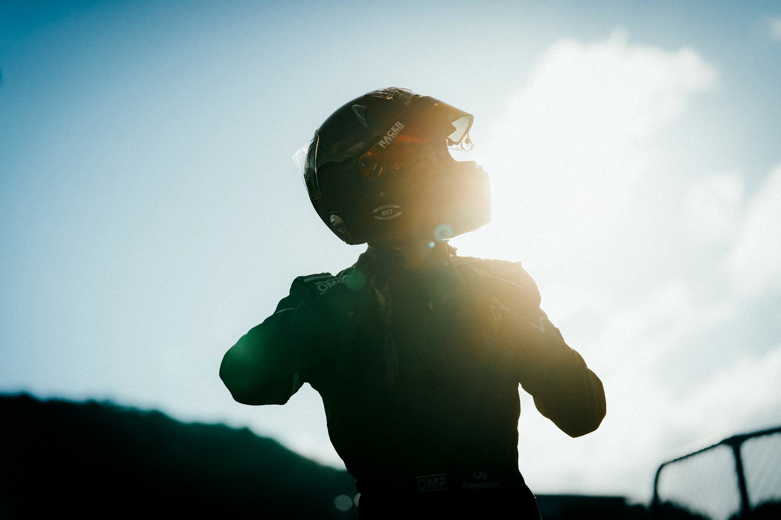 Helmet on against the sun — cinematic story material